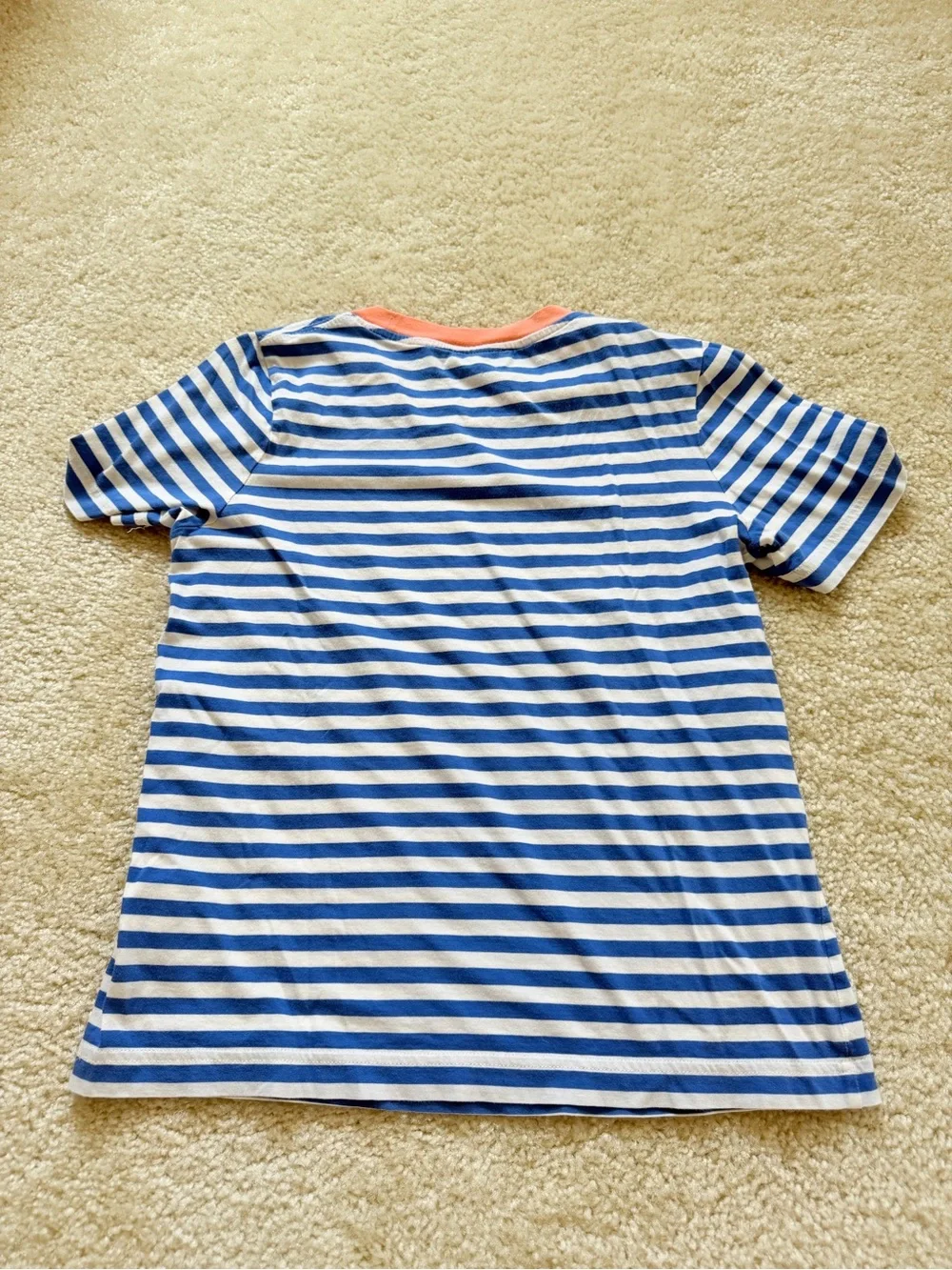 COS Blue & White Striped Tee with Coral Neck
